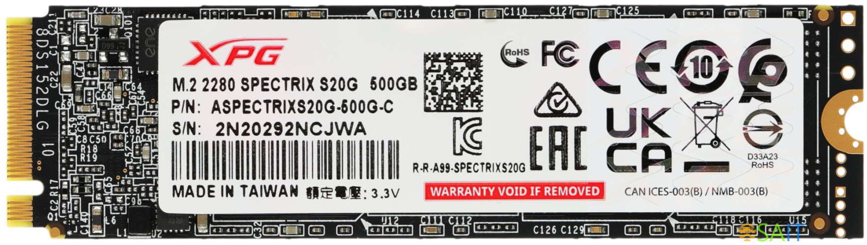 Накопитель SSD A-Data PCIe 3.0 x4 500GB ASPECTRIXS20G-500G-C Spectrix S20G M.2 2280