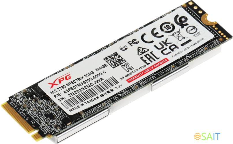 Накопитель SSD A-Data PCIe 3.0 x4 500GB ASPECTRIXS20G-500G-C Spectrix S20G M.2 2280