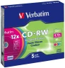 Диск CD-RW Verbatim 700Mb 12x Slim case (5шт) Color (43167)
