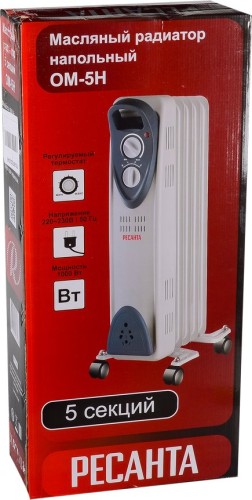 Радиатор масляный Ресанта ОМ-5Н 1000Вт белый