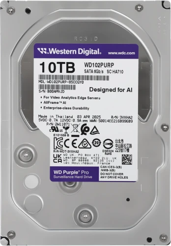 Жесткий диск WD SATA-III 10TB WD102PURP Surveillance Purple Pro (7200rpm) 512Mb 3.5"