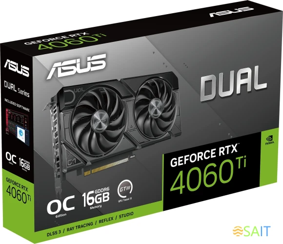 Видеокарта Asus PCI-E 4.0 DUAL-RTX4060TI-O16G-EVO NVIDIA GeForce RTX 4060TI 16Gb 128bit GDDR6 2595/18000 HDMIx1 DPx3 HDCP Ret
