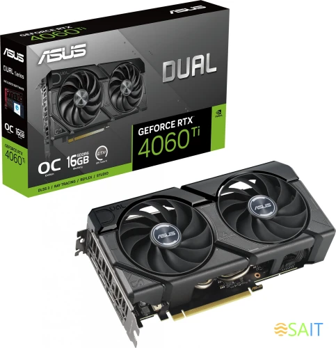 Видеокарта Asus PCI-E 4.0 DUAL-RTX4060TI-O16G-EVO NVIDIA GeForce RTX 4060TI 16Gb 128bit GDDR6 2595/18000 HDMIx1 DPx3 HDCP Ret