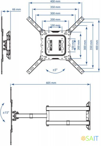 Кронштейн для телевизора Kromax DIX-18 белый 22"-65" макс.40кг настенный поворот и наклон