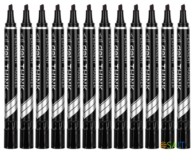 Маркер перманентный Deli EU10120 Think скошенный пиш. наконечник 1.5-5мм черный