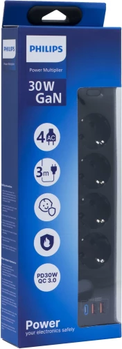Сетевой фильтр Philips CHP8246BB/51 3м (4 розетки) черный (коробка)