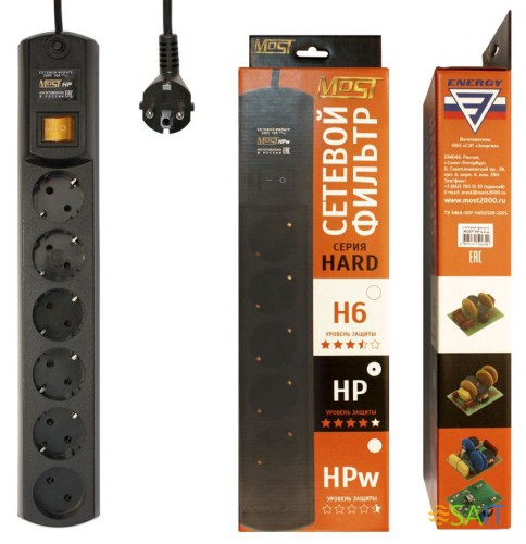Сетевой фильтр Most HP 5м (6 розеток) черный (коробка)