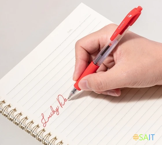 Ручка шариков. автоматическая Deli EveryU EQ60-RD прозрачный/красный d=0.7мм красн. черн. 1стерж. пулевидный пиш. наконечник кругл. резин. манжета