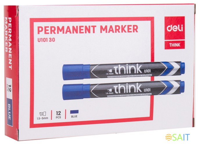 Маркер перманентный Deli EU10130 Think скошенный пиш. наконечник 1.5-5мм синий
