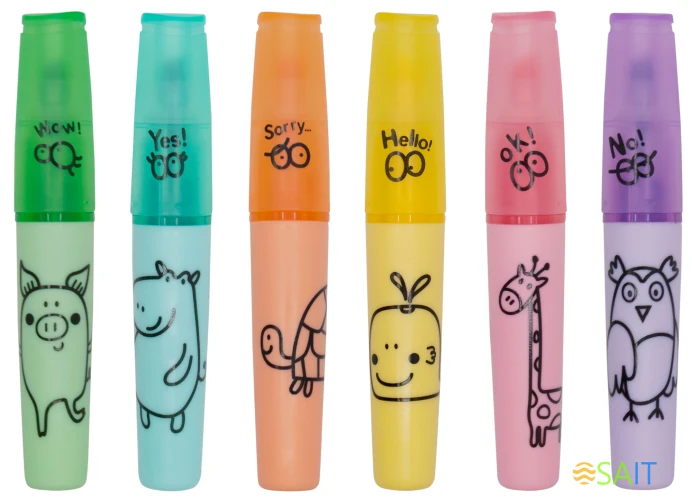 Набор текстовыделителей Silwerhof Happy Zoo 2-5мм тонкий 6цв. ассорти коробка с европодвесом