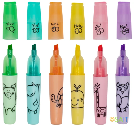 Набор текстовыделителей Silwerhof Happy Zoo 2-5мм тонкий 6цв. ассорти коробка с европодвесом