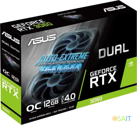 Видеокарта Asus PCI-E 4.0 DUAL-RTX3060-O12G-V2 LHR NVIDIA GeForce RTX 3060 12Gb 192bit GDDR6 1837/15000 HDMIx1 DPx3 HDCP Ret