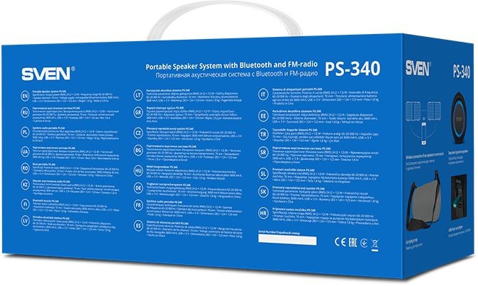 Колонка порт. Sven PS-340 черный 24W 2.0 BT/3.5Jack/USB 10м 3600mAh (SV-021283)