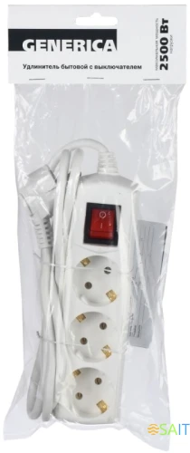 Сетевой удлинитель IEK У03В 1.5м (3 розетки) белый (пакет ПЭ)