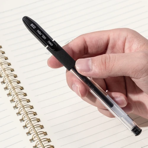 Ручка гелев. Deli EG150-BK прозрачный d=0.38мм черн. черн. игловидный пиш. наконечник резин. манжета