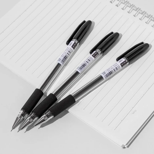 Ручка гелев. Deli EG150-BK прозрачный d=0.38мм черн. черн. игловидный пиш. наконечник резин. манжета