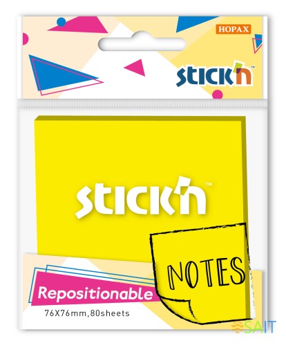 Блок самоклеящийся бумажный Stick`n 27070 76x76мм 80лист. 70г/м2 желтый неон 1цв.в упак.