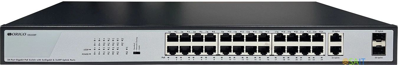 Коммутатор Origo OS2228P/370W OS2228P/370W/B1A (L2) 26x1Гбит/с 2SFP 24PoE+ 370W неуправляемый