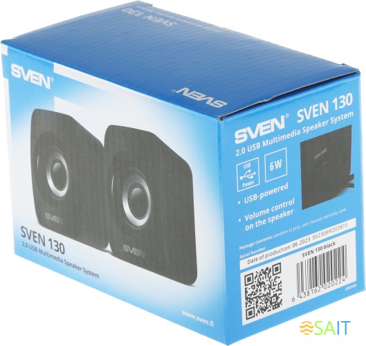 Колонки Sven 130 2.0 черный 6Вт портативные