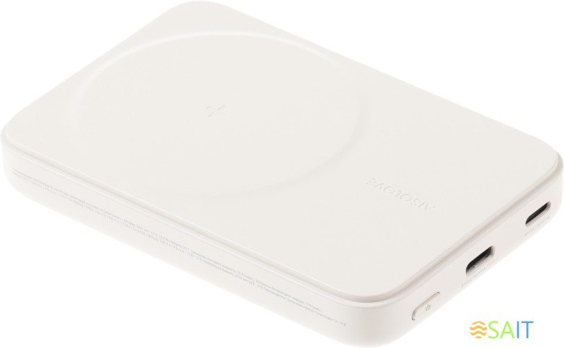 Мобильный аккумулятор Solove W12 5000mAh QC3.0/PD3.0 20W 3A USB-C беспров.зар. бежевый (W12 BEIGE RUS)