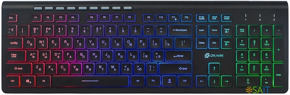 Клавиатура Оклик 490ML черный USB slim Multimedia LED