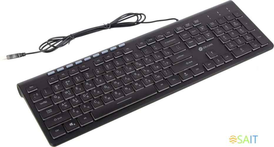 Клавиатура Оклик 490ML черный USB slim Multimedia LED