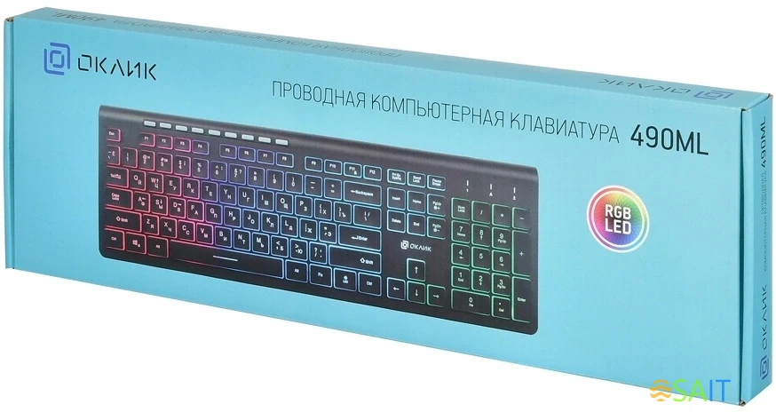 Клавиатура Оклик 490ML черный USB slim Multimedia LED