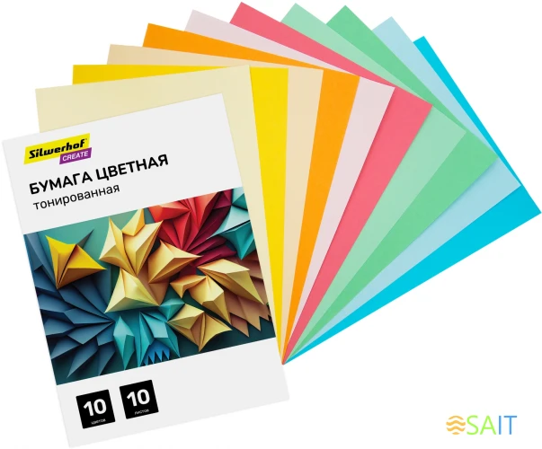 Бумага цветная Silwerhof тонир. 10л. 10цв. A4 CREATE 80г/м2 папка