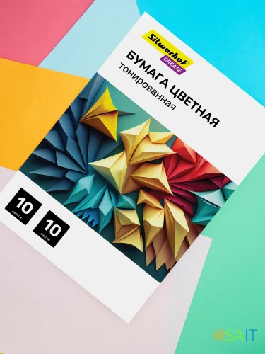 Бумага цветная Silwerhof тонир. 10л. 10цв. A4 CREATE 80г/м2 папка