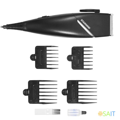 Машинка для стрижки Starwind SBC1711 черный/серебристый 15Вт (насадок в компл:4шт)