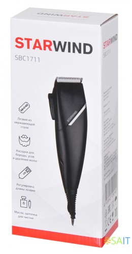 Машинка для стрижки Starwind SBC1711 черный/серебристый 15Вт (насадок в компл:4шт)