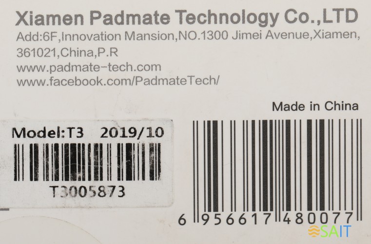 Гарнитура внутриканальные Padmate T3 черный беспроводные bluetooth в ушной раковине (T3 BLACK)