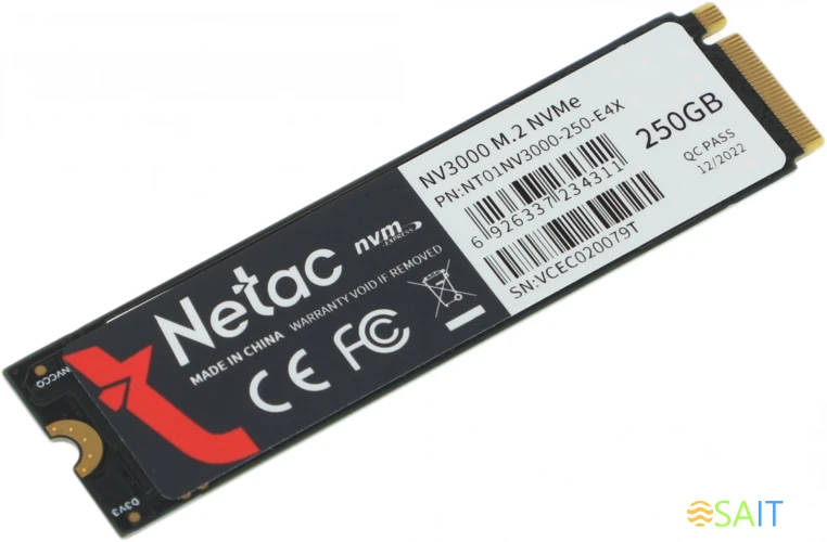 Накопитель SSD Netac PCIe 3.0 x4 250GB NT01NV3000-250-E4X NV3000 M.2 2280