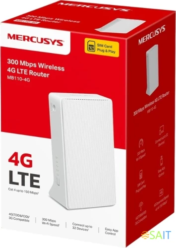 Роутер беспроводной Mercusys MB110-4G N300 10/100BASE-TX/4G cat. 4 белый