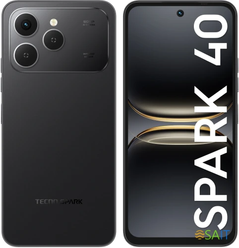 Смартфон Tecno Spark 40 256Gb 8Gb черный моноблок 3G 4G 2Sim 6.67" 720x1600 Android 15 50Mpix 802.11 a/b/g/n/ac/ax NFC GPS GSM900/1800 GSM1900 Protect FM microSD max1024Gb