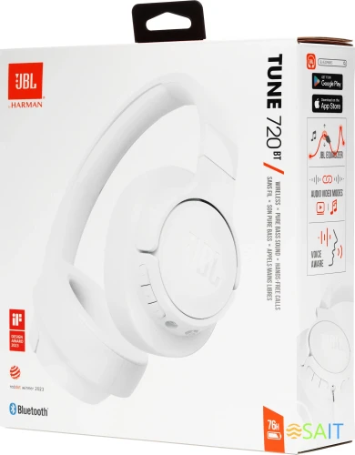 Гарнитура мониторные JBL Tune 720 BT 1.2м белый беспроводные bluetooth оголовье (JBLT720BTWHT)