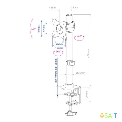 Кронштейн для мониторов Arm Media LCD-T41 черный 15"-32" макс.10кг настольный поворот и наклон верт.перемещ.