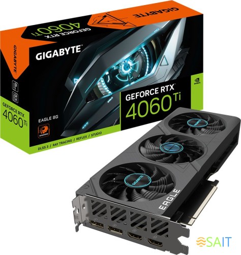 Видеокарта Gigabyte PCI-E 4.0 GV-N406TEAGLE-8GD NVIDIA GeForce RTX 4060TI 8Gb 128bit GDDR6 2535/18000 HDMIx2 DPx2 HDCP Ret