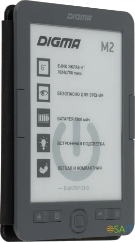 Электронная книга Digma M2 6" E-ink HD Pearl 758x1024 600MHz 128Mb/4Gb/SD/microSDHC/подсветка дисплея темно-серый (в компл.:обложка)