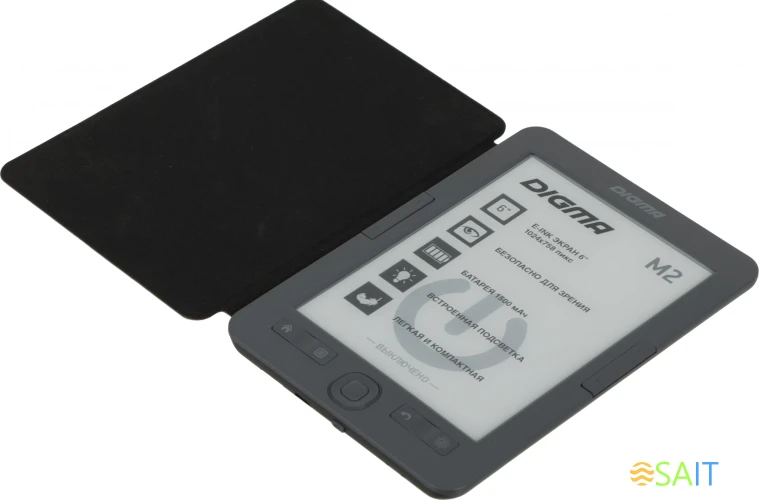 Электронная книга Digma M2 6" E-ink HD Pearl 758x1024 600MHz 128Mb/4Gb/SD/microSDHC/подсветка дисплея темно-серый (в компл.:обложка)