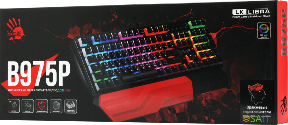 Клавиатура A4Tech Bloody B975P механическая черный USB Multimedia for gamer LED (подставка для запястий) (B975P)