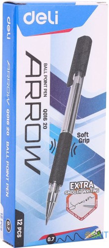 Ручка шариков. Deli Arrow EQ01620 прозрачный/черный d=0.7мм черн. черн. резин. манжета