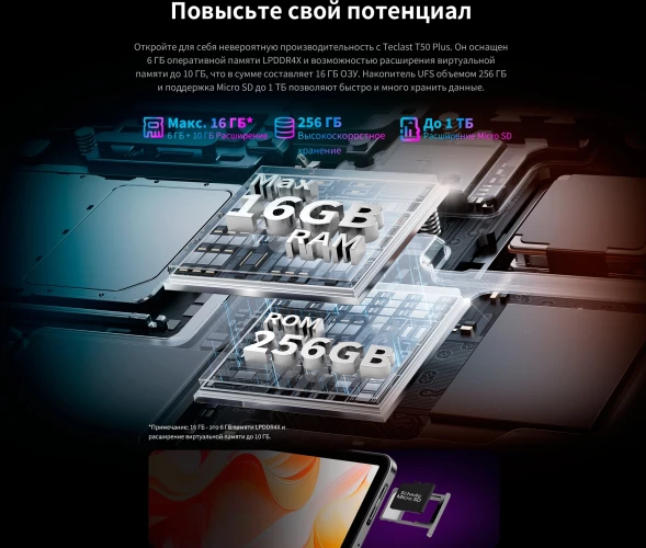 Планшет Teclast T50Plus Tiger T620 (2.0) 8C RAM6Gb ROM256Gb 10.95" IPS 1920x1200 4G 2Sim Android 14 серый 13Mpix 8Mpix BT WiFi microSD 1Tb 8000mAh 10hr