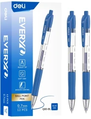 Ручка шариков. автоматическая Deli EveryU EQ60-BL прозрачный/синий d=0.7мм син. черн. 1стерж. пулевидный пиш. наконечник кругл. резин. манжета