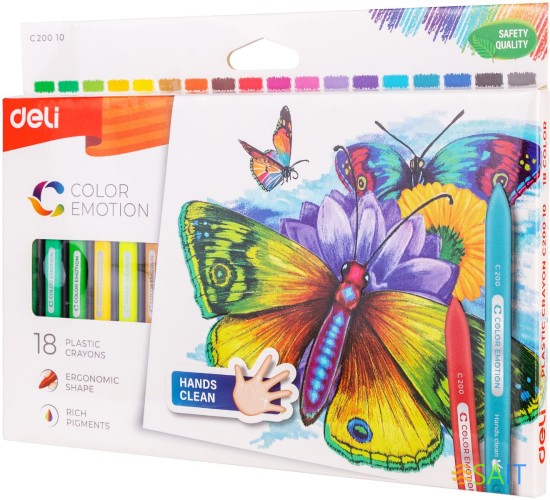 Восковые мелки Deli EC20010 Color Emotion трехгранные 18цв. картон.кор./европод.
