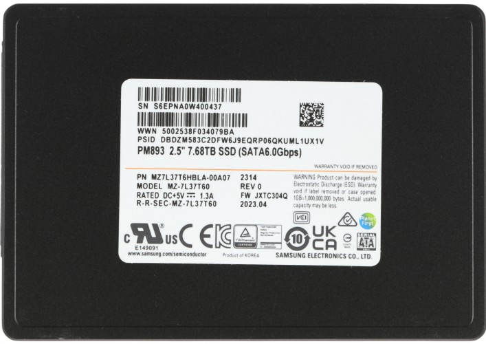 Накопитель SSD Samsung SATA-III 7.68TB MZ7L37T6HBLA-00A07 PM893 2.5" 1 DWPD OEM