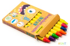 Восковые мелки Silwerhof Neon Монстрики 8цв. дл.100ммд.10мм картон.кор.