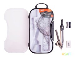 Циркуль Deli EG30404 корпус ассорти металл в компл.:линейка/транспортир/2 угольника/карандаш/ластик/точилка