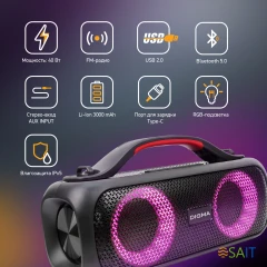 Колонка порт. Digma D-PS1531 черный/черный 40W 2.0 BT 10м 3000mAh (SP1531B)