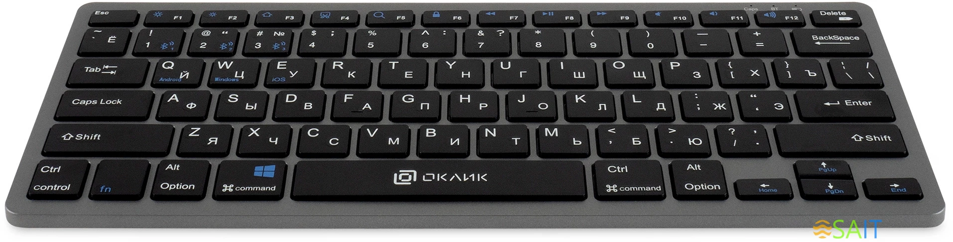 Клавиатура Оклик 835S серый/черный USB беспроводная BT/Radio slim Multimedia (1696467)